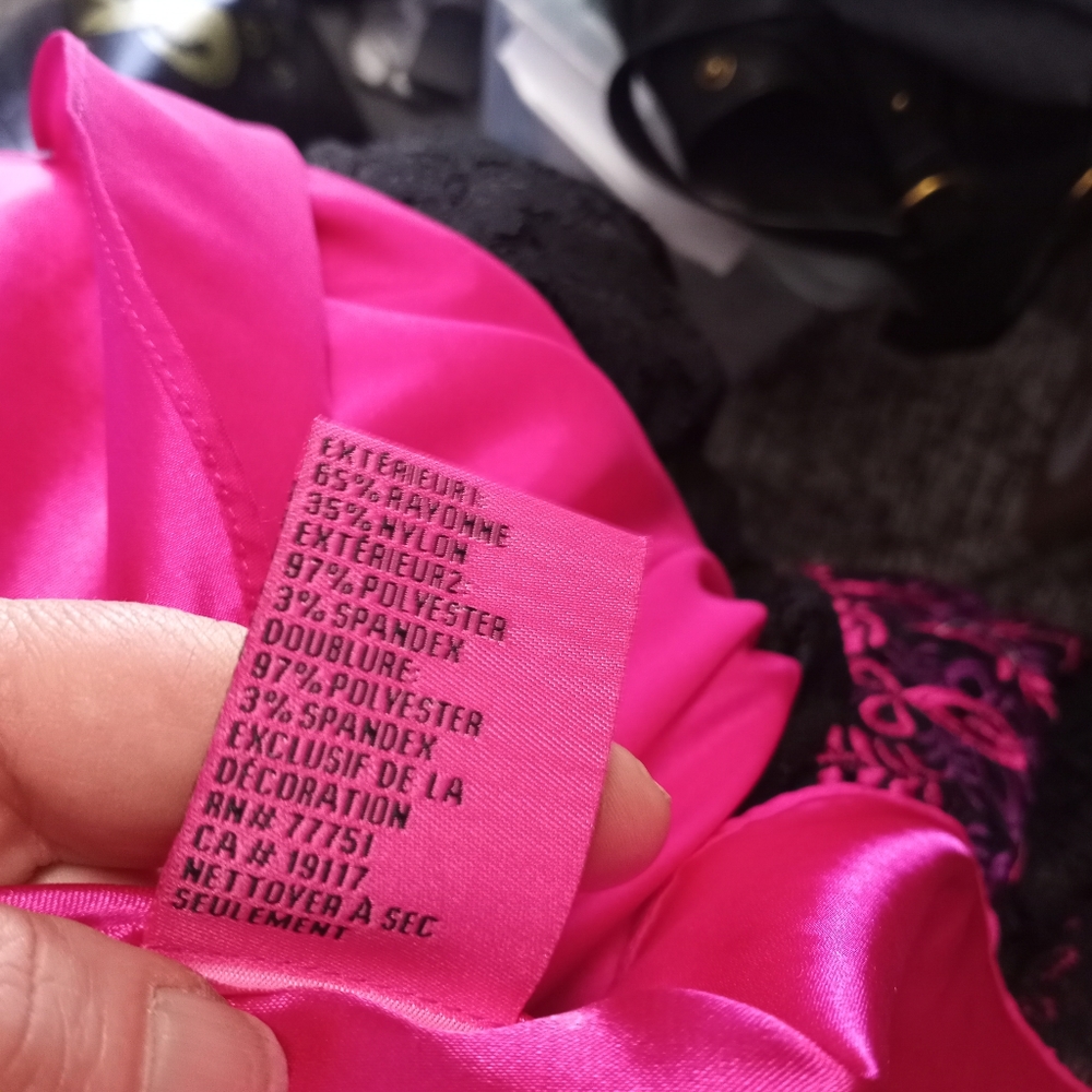 Vintage BETSEY JOHNSON Strapless Pink Embroidered Black Lace Fit & Flare… - Picture 2 of 5